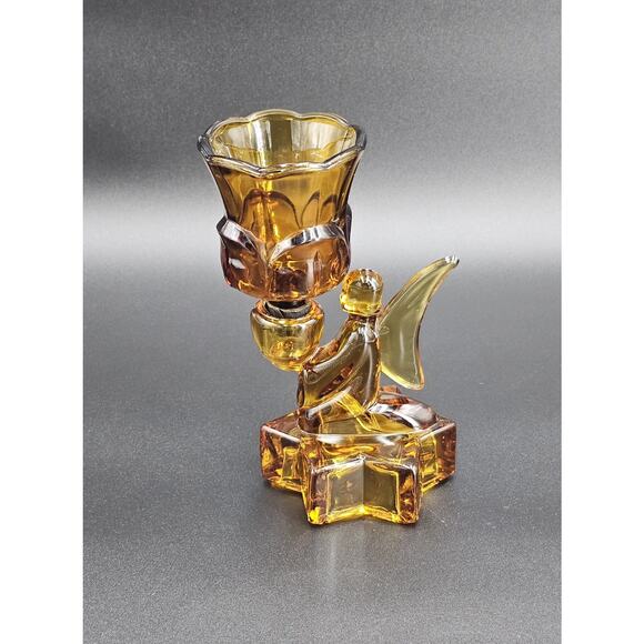 VTG LE Smith Angel Amber Glass Candle Holder Votive - Picture 3 of 9
